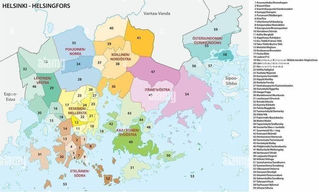 Helsinki neighborhoods map