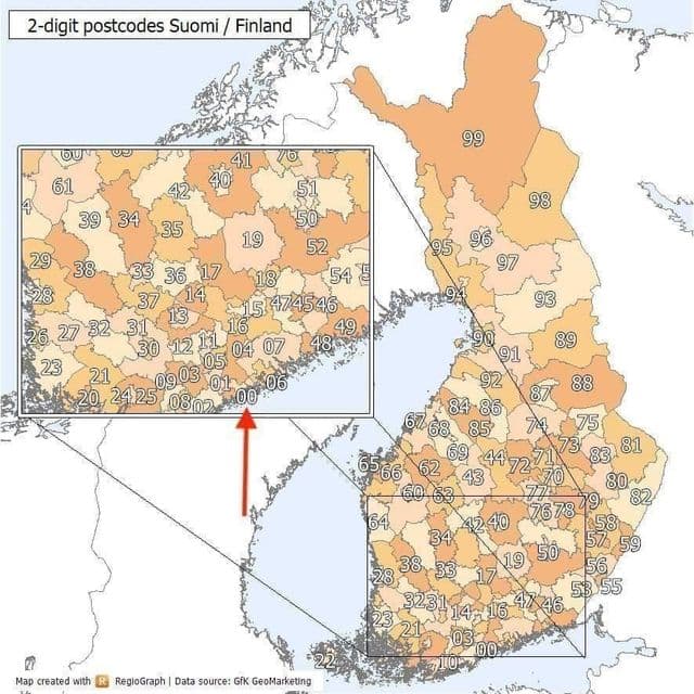 Helsinki zip codes map
