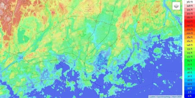 Helsinki elevation map