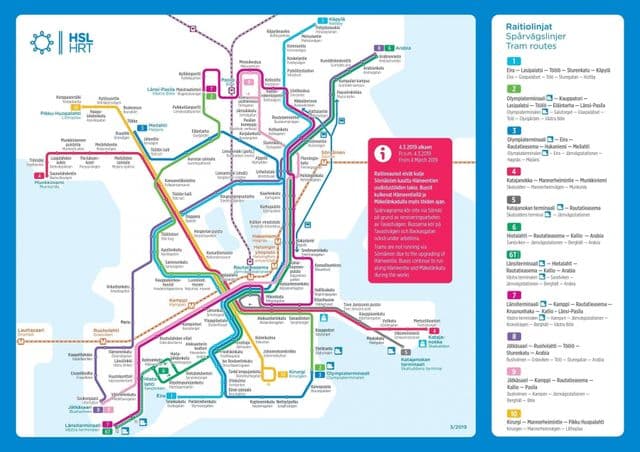 Helsinki tram stations map